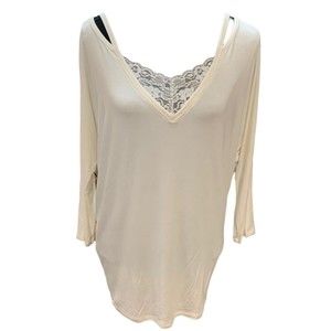 BLUE/GREY Long Sleeved Womens Long Sleeved Top Size Medium Lacey Inset